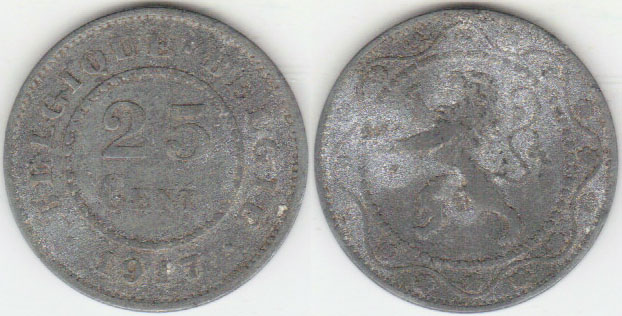 1917 Belgium 25 Centimes (German occupation) A002734
